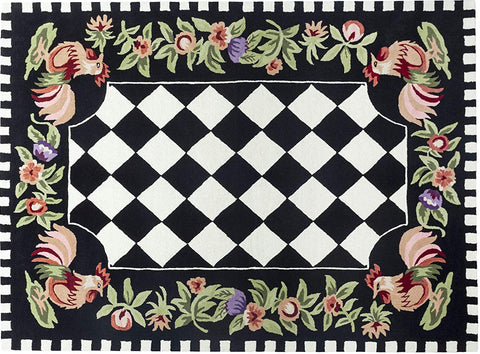 Rooster Checkered Wool Rug Handtufted Area Rug 8 x 10  - J10-IN-207-8X10