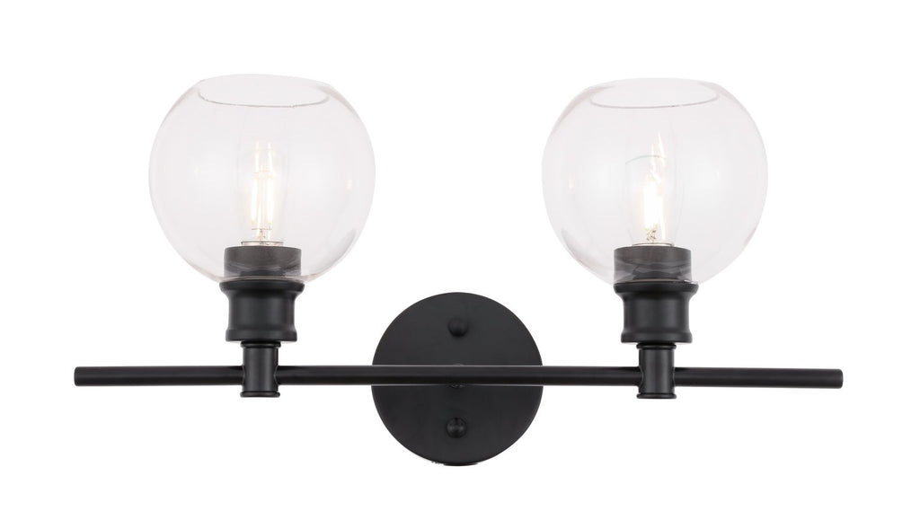 ZC121-LD2314BK - Living District: Collier 2 light Black and Clear glass Wall sconce