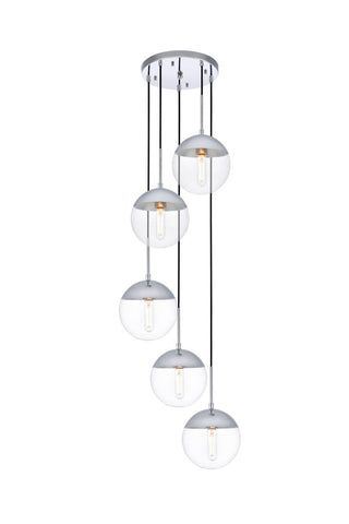 ZC121-LD6077C - Living District: Eclipse 5 Lights Chrome Pendant With Clear Glass