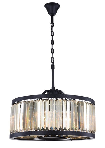 ZC121-1233D28MB-GT/RC - Urban Classic: Chelsea 8 light Matte Black Chandelier Golden Teak (Smoky) Royal Cut Crystal