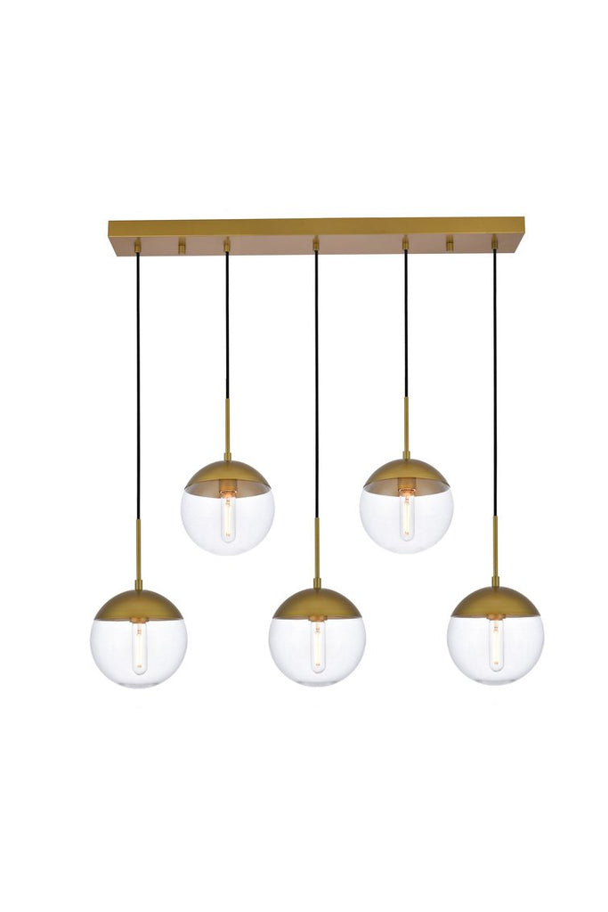 ZC121-LD6085BR - Living District: Eclipse 5 Lights Brass Pendant With Clear Glass